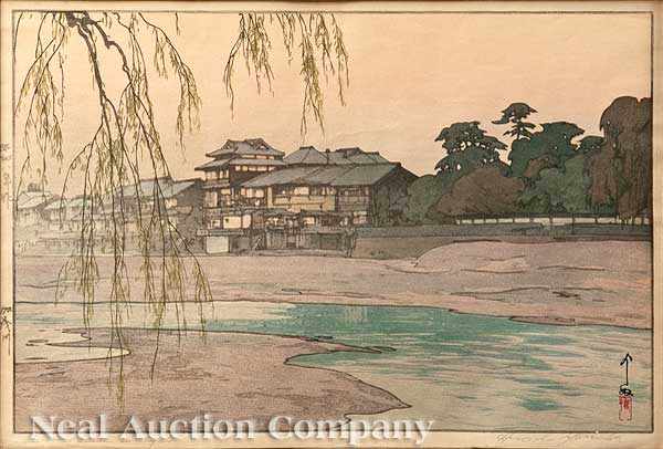 Appraisal: Hiroshi Yoshida Japanese - Kamogawa in Kyoto and Criptomeria Avenue