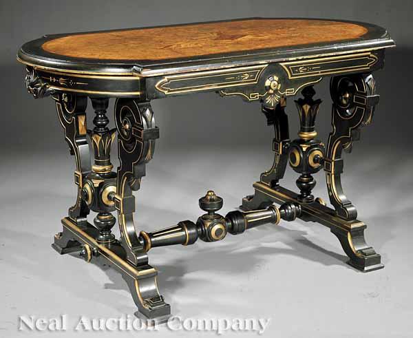 Appraisal: An American Renaissance Inlaid Gilt and Ebonized Center Table c