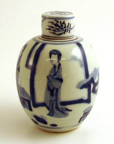 Appraisal: Ovoid form with figures in interior blue leaf mark on