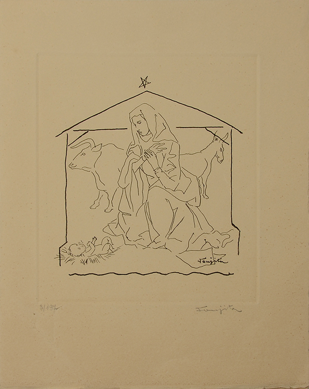 Appraisal: TSUGUHARU FOUJITA NATIVITY SCENE Two Page booklet Printed for John-Noel