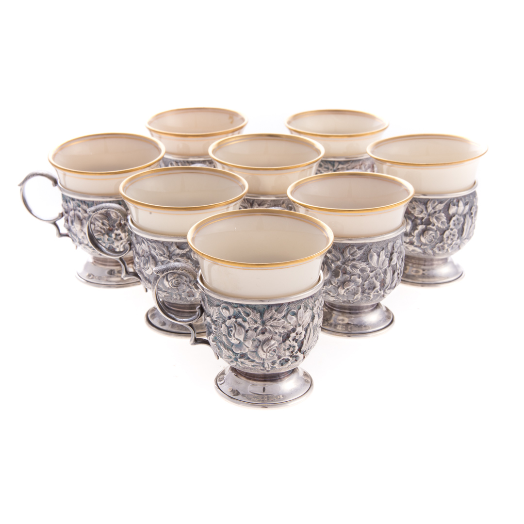 Appraisal: Schofield repousse sterling demitasse cups set of Scofield repousse sterling