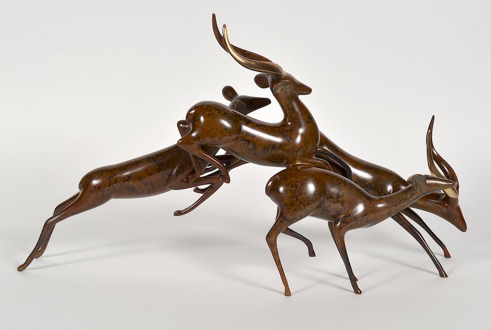 Appraisal: Large Loet Vanderveen 'Leaping Impalas' Bronze Loet Vanderveen - 'Leaping