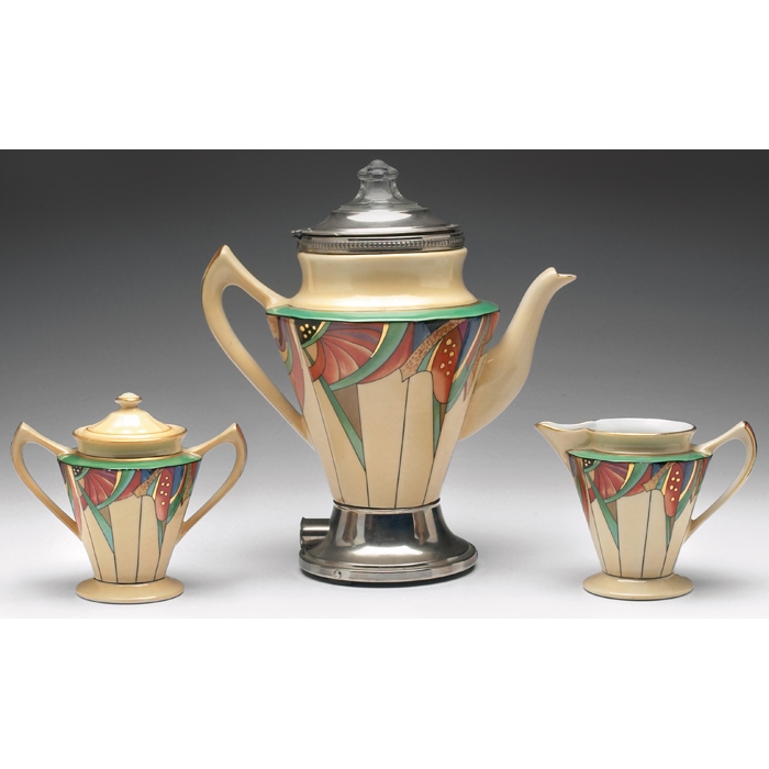 Appraisal: Fraunfelter Royal Rochester coffee service Modernistic pattern percolator creamer and