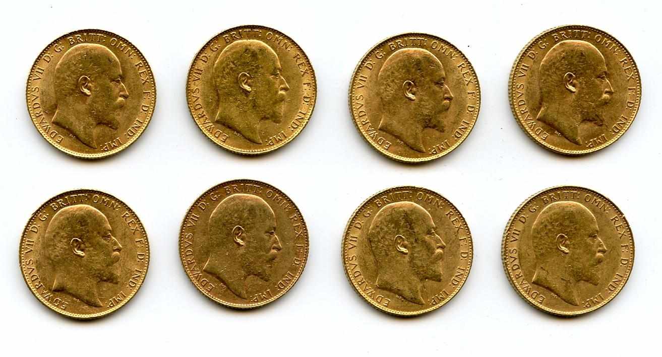 Appraisal: Great Britain Edward VII Sovereigns KM- Several appear average circulated