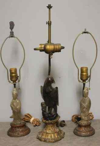 Appraisal: Asian Hardstone Lamps geisha form lamps - '' height of