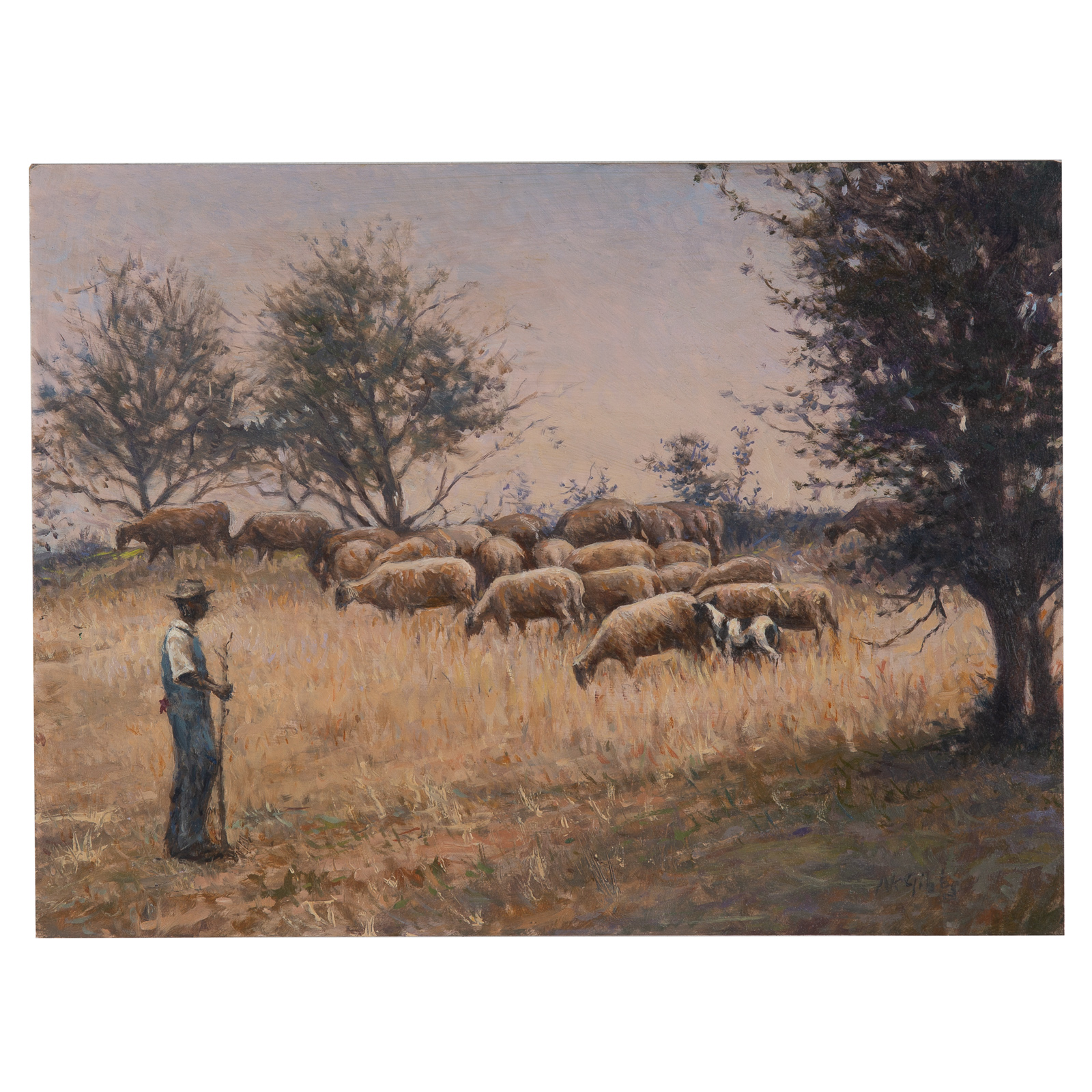 Appraisal: NATHANIEL K GIBBS TENDING SHEEP OIL American - Oil on