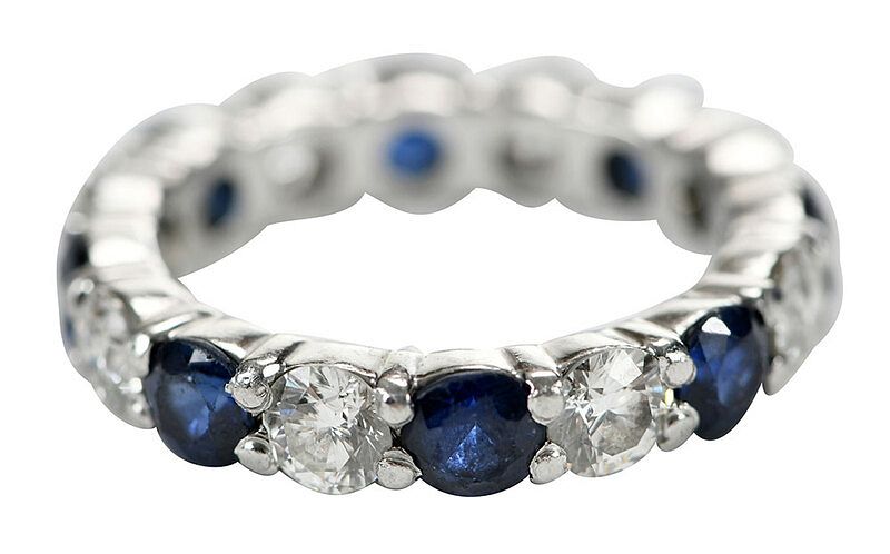 Appraisal: Platinum Diamond and Sapphire Ring eternity band eight round brilliant