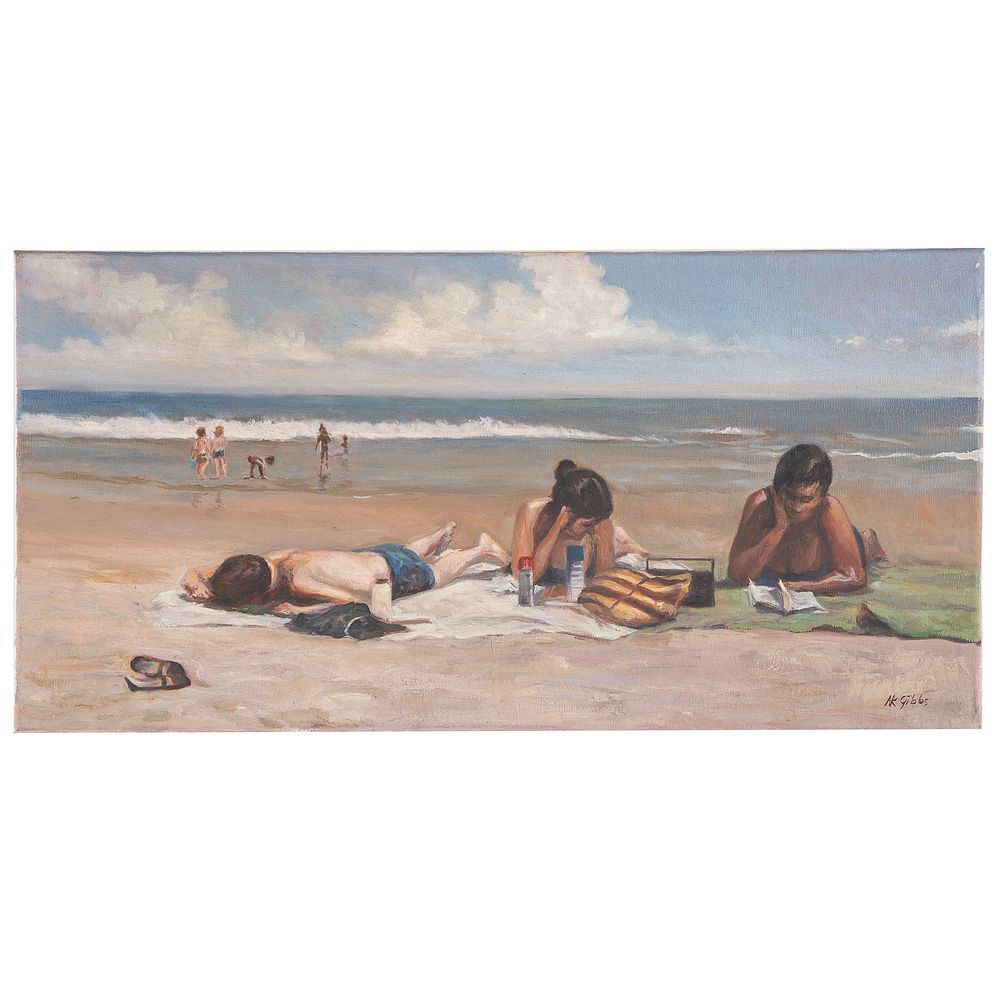 Appraisal: Nathaniel K Gibbs Day at the Beach oil American -