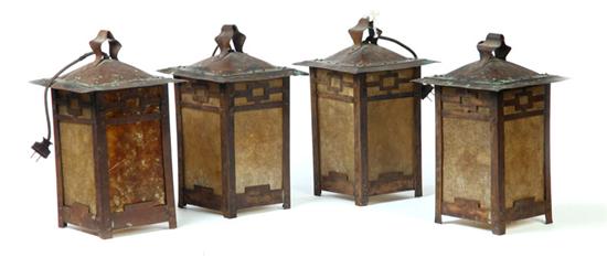 Appraisal: SET OF FOUR ARTS CRAFTS HANGING LIGHTS American st half-