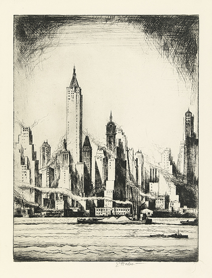 Appraisal: EARL HORTER Two etchings Lower Manhattan circa x mm x