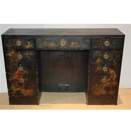 Appraisal: Chinoiserie Decorated Black Painted Double-Pedestal Desk Estimate -