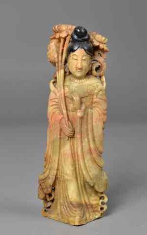 Appraisal: Chinese Carved Soapstone Guan-YinFinely carved to depict Guan-Yin holding lotus