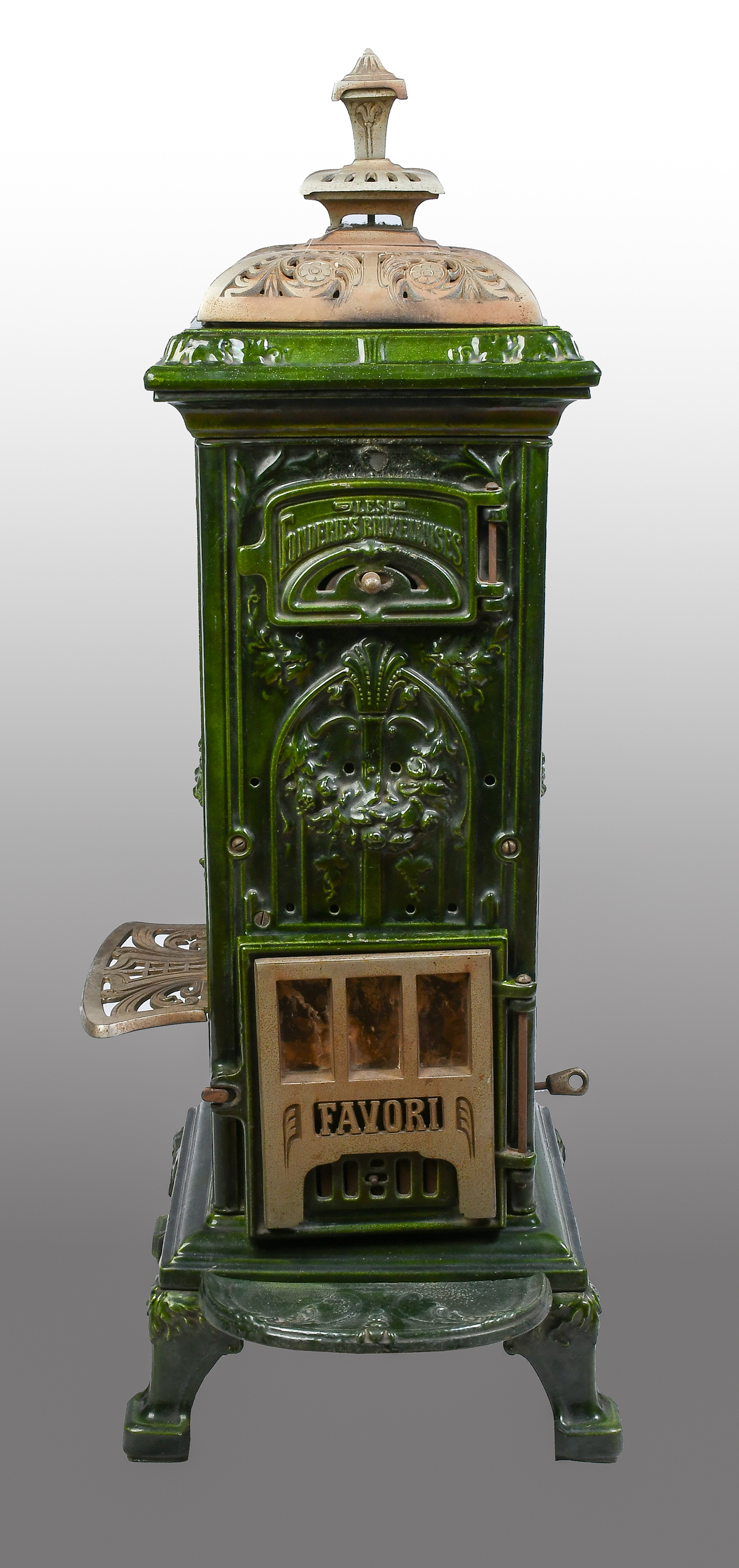 Appraisal: FRENCH ENAMELED ART DECO WOOD BURNING STOVE French Les Bruxelloises