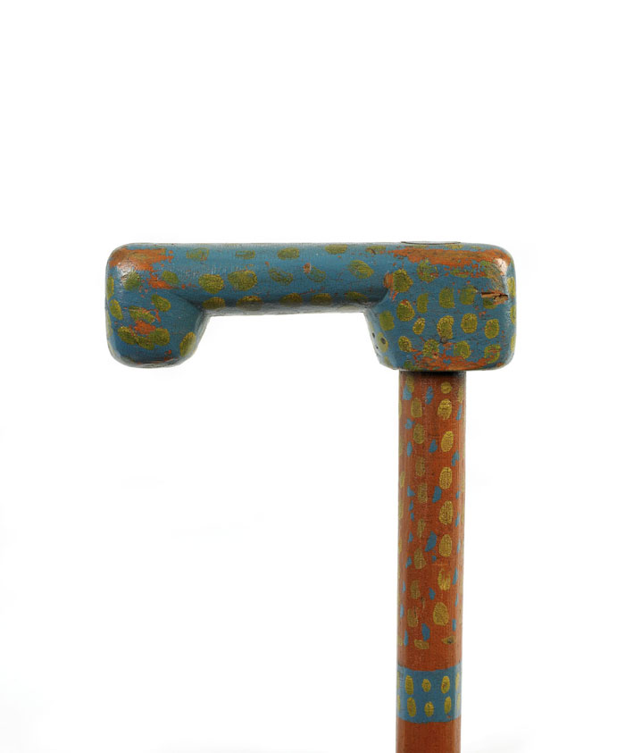 Appraisal: AMERICAN RED YELLOW AND BLUE PAINT DECORATED CANE LATE NINETEENTH