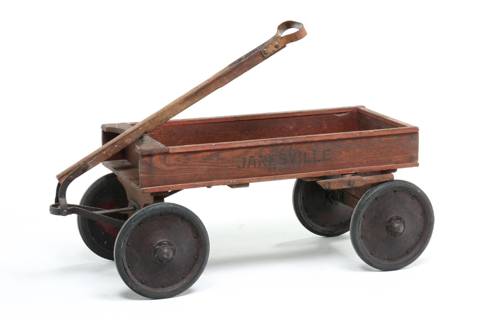 Appraisal: AMERICAN JANESVILLE CHILD'S WAGON First half th century oak Worn