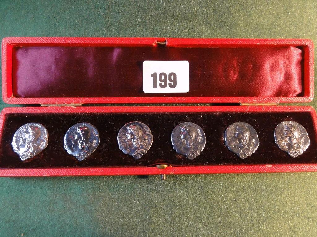 Appraisal: A set of six Art Nouveau silver buttons in original