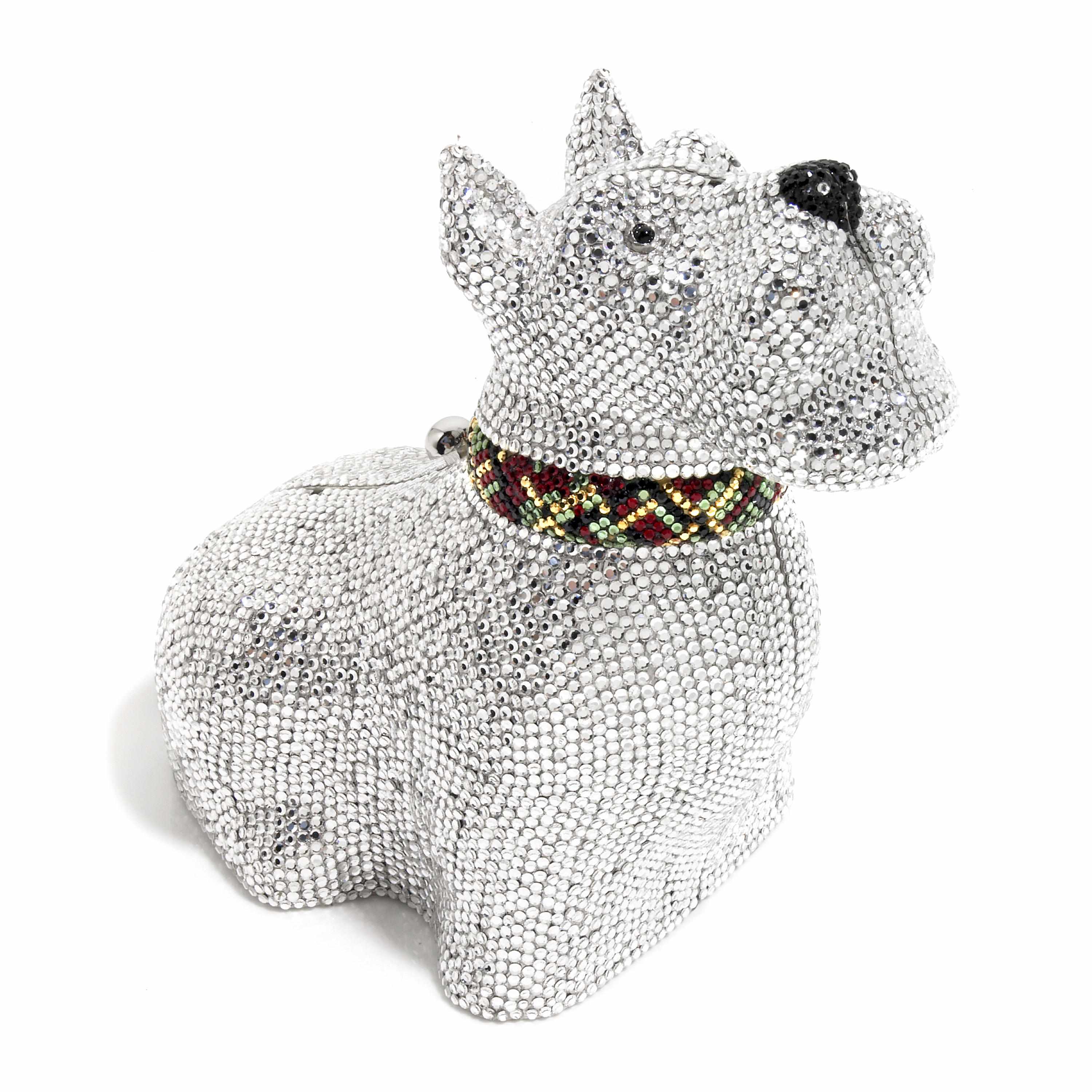 Appraisal: A silver crystal Scottie dog minaudiere with a multi-colored crystal