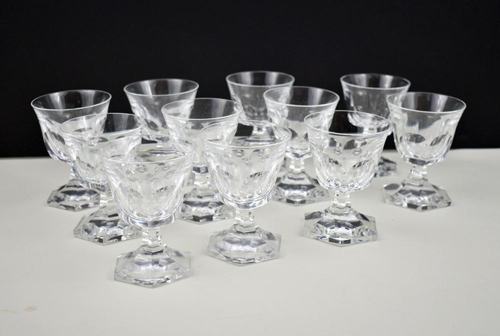 Appraisal: PIECE THUMB PRINT GLASS STEMWARE SERVICEModern With shaped cut bowls