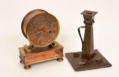 Appraisal: An Arts Crafts drum clock in a copper case fitted