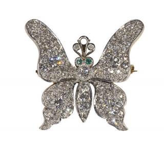 Appraisal: Edwardian diamond and emerald butterfly pendant-brooch set with numerous old