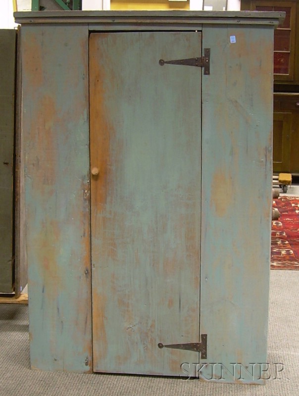 Appraisal: Blue-painted Pine Jelly Cupboard the interior with four fixed shelves