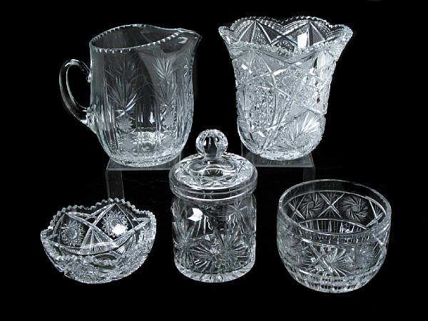 Appraisal: A group of five cut glass articles comprising a pitcher