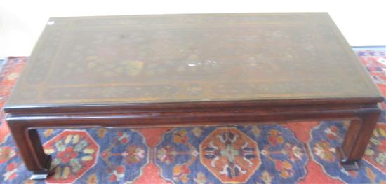 Appraisal: ORIENTAL WOOD LOW TABLE Campnorwood the top reseve panels decorated