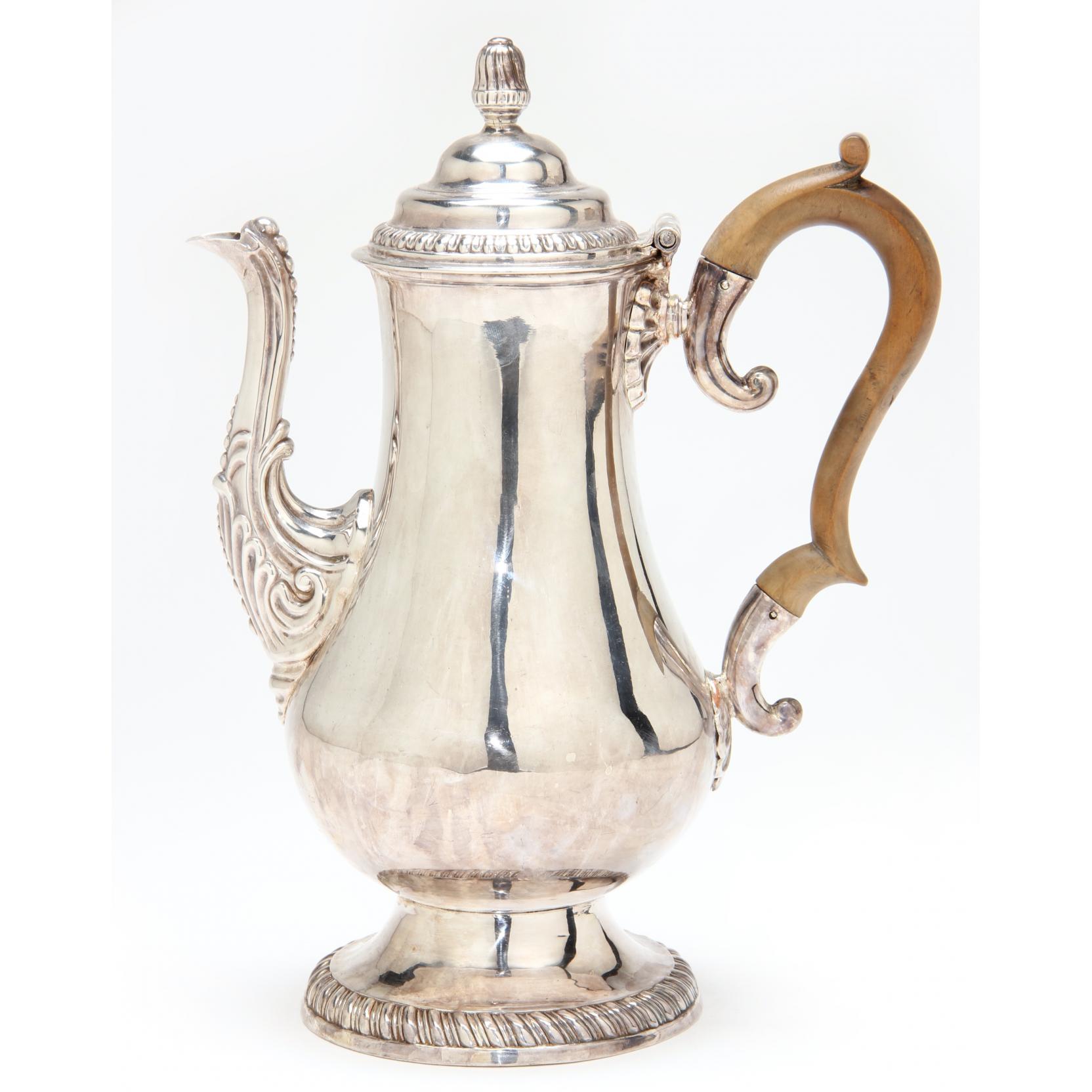 Appraisal: George II Silver Coffee Pot att Channel Islands by unidentified