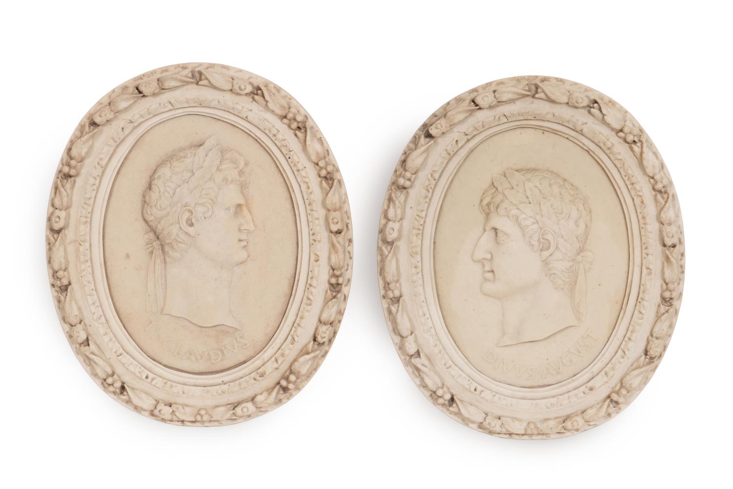 Appraisal: PAIR OVAL NEOCLASSICAL PLAQUES OF CAESARS Pair of possibly Italian