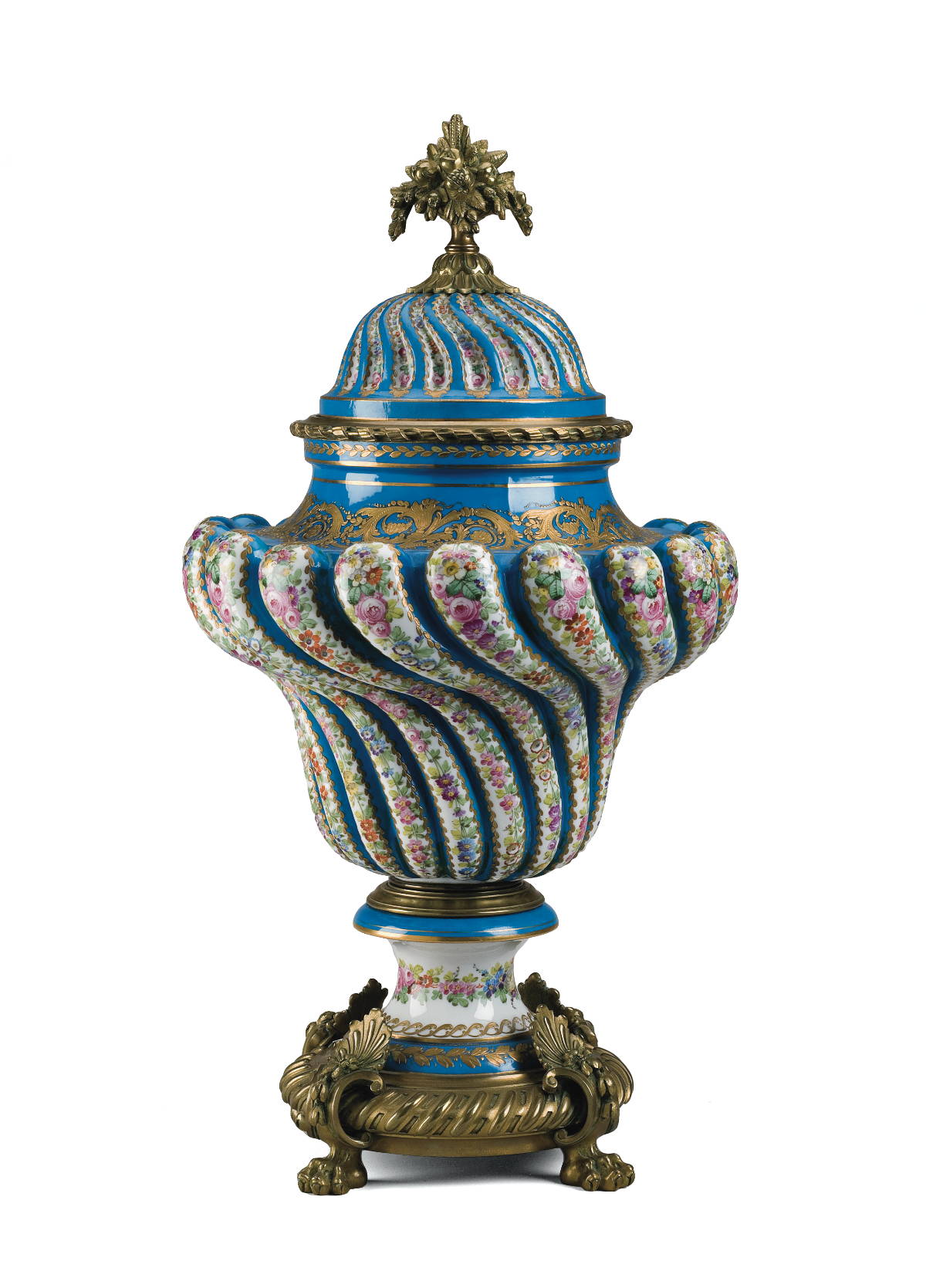 Appraisal: FRENCH PORCELAIN GILT-METAL-MOUNTED BLUE-GROUND VASE AND COVER Height inches