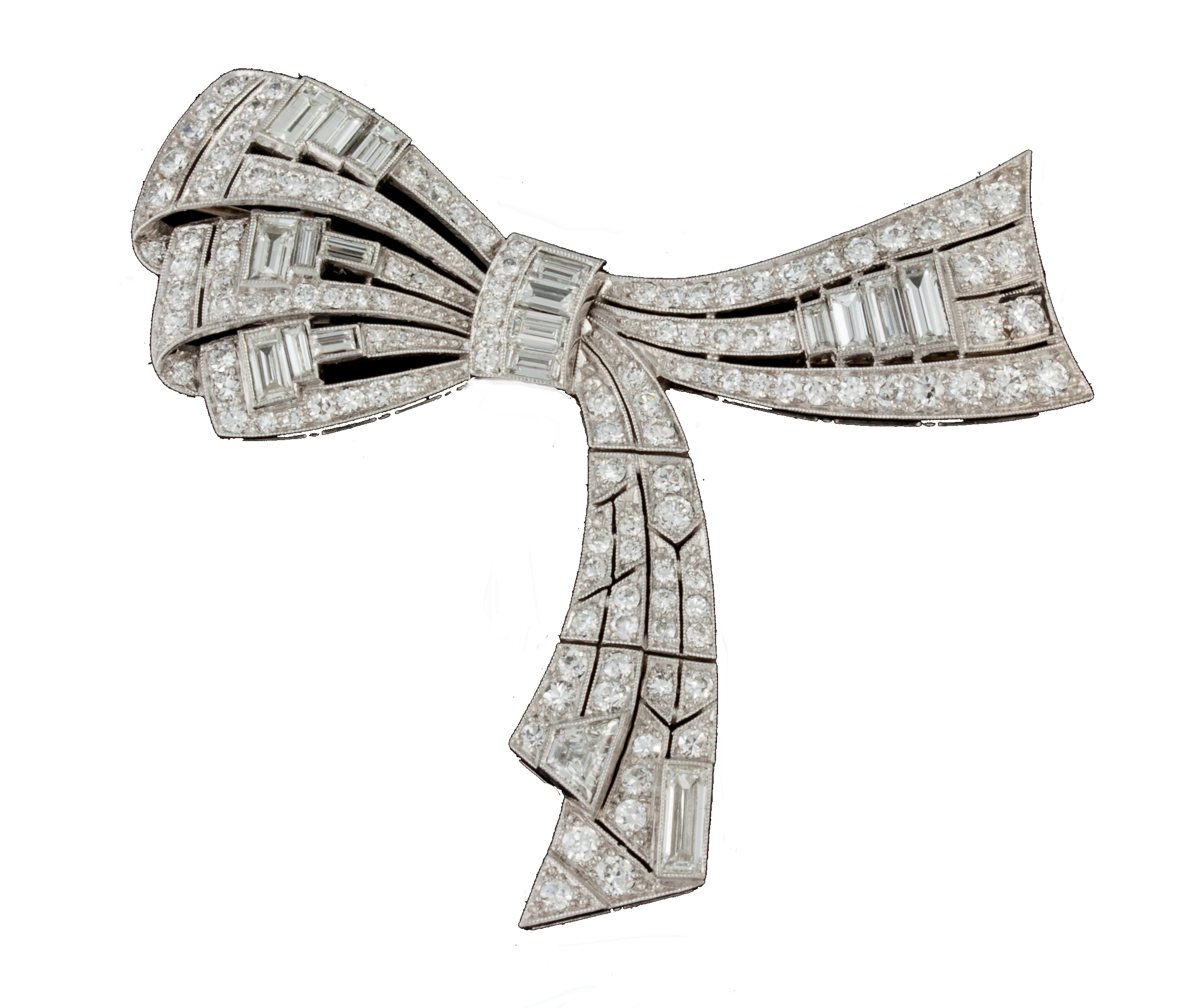 Appraisal: Platinum Art Deco Bow Design Brooch One section is articulated