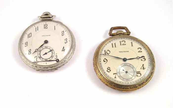 Appraisal: TWO ART DECO AMERICAN WALTHAM OPENFACE POCKET WATCHES A model