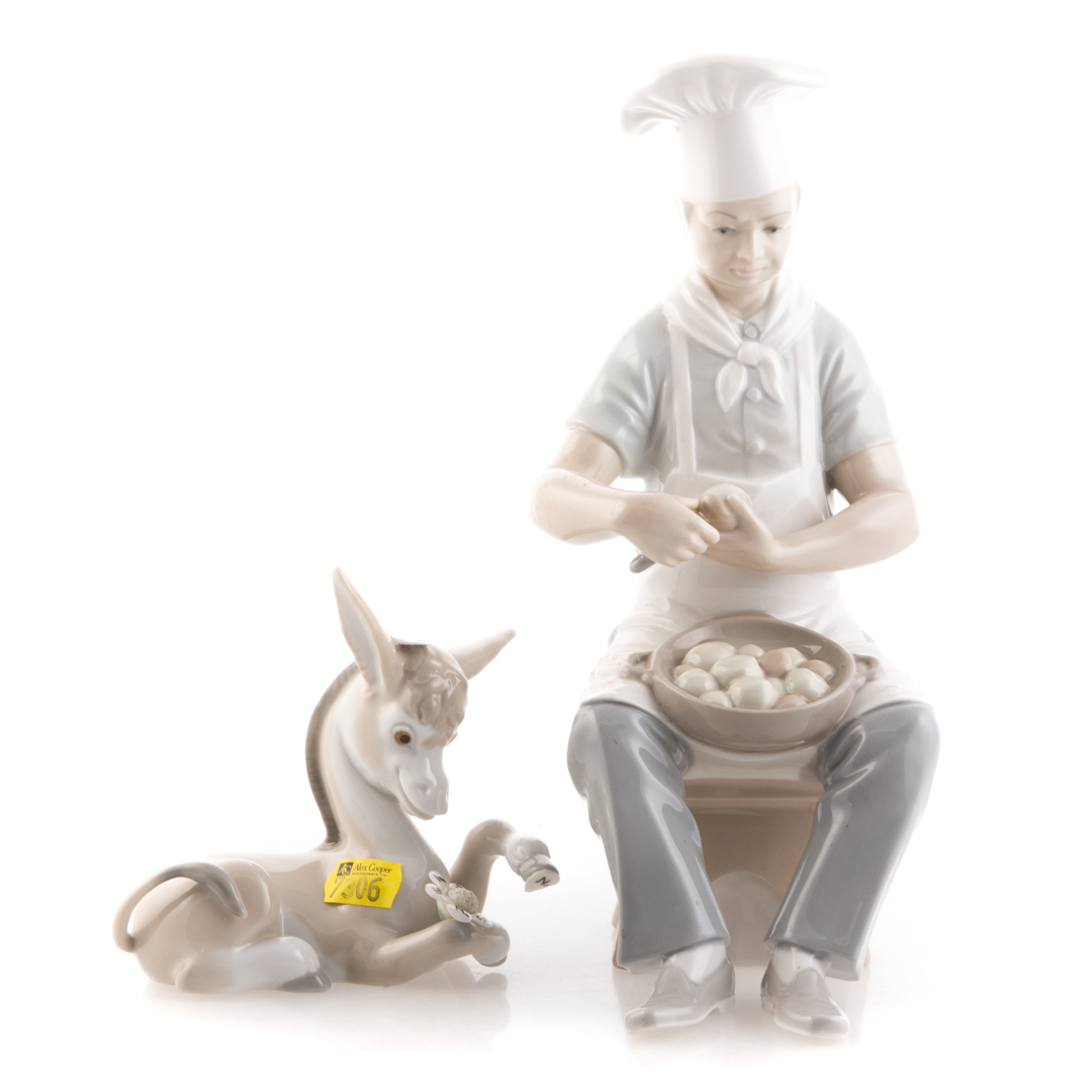 Appraisal: Nao porcelain figure of chef peeling potatoes and a donkey