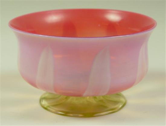 Appraisal: Tiffany Favrile Footed Bowl Yellow foot below pink and white