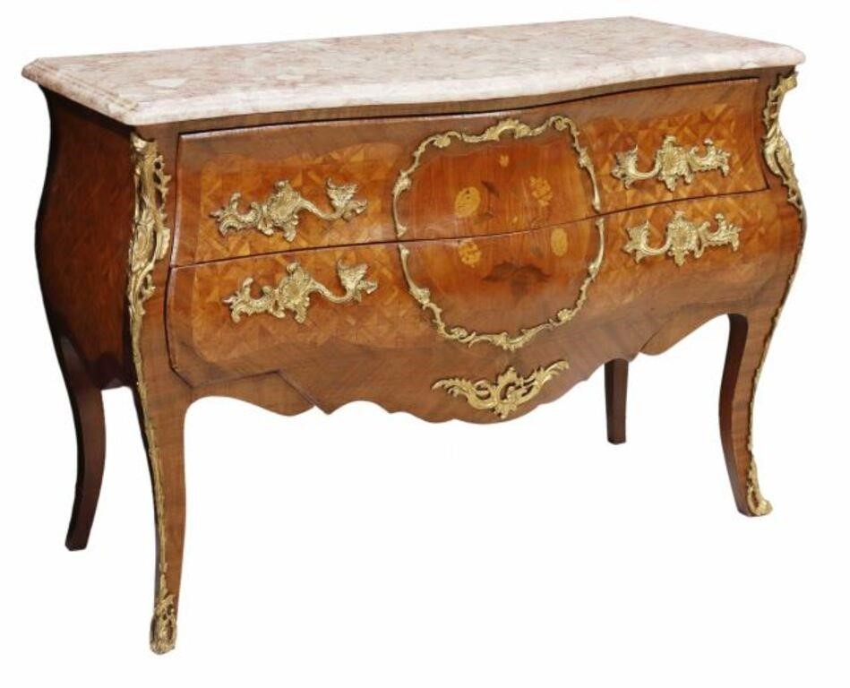 Appraisal: French Louis XV style marble-top commode early th c parquetry