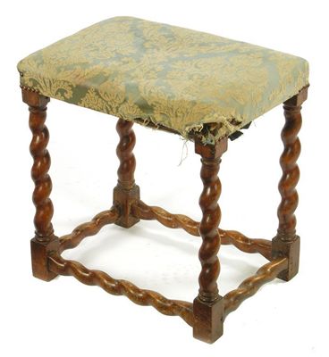 Appraisal: A late th century rectangular stool with spiral turned walnut