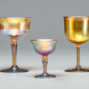 Appraisal: Tiffany Studios American Early th Century Three Goblets favrile glass