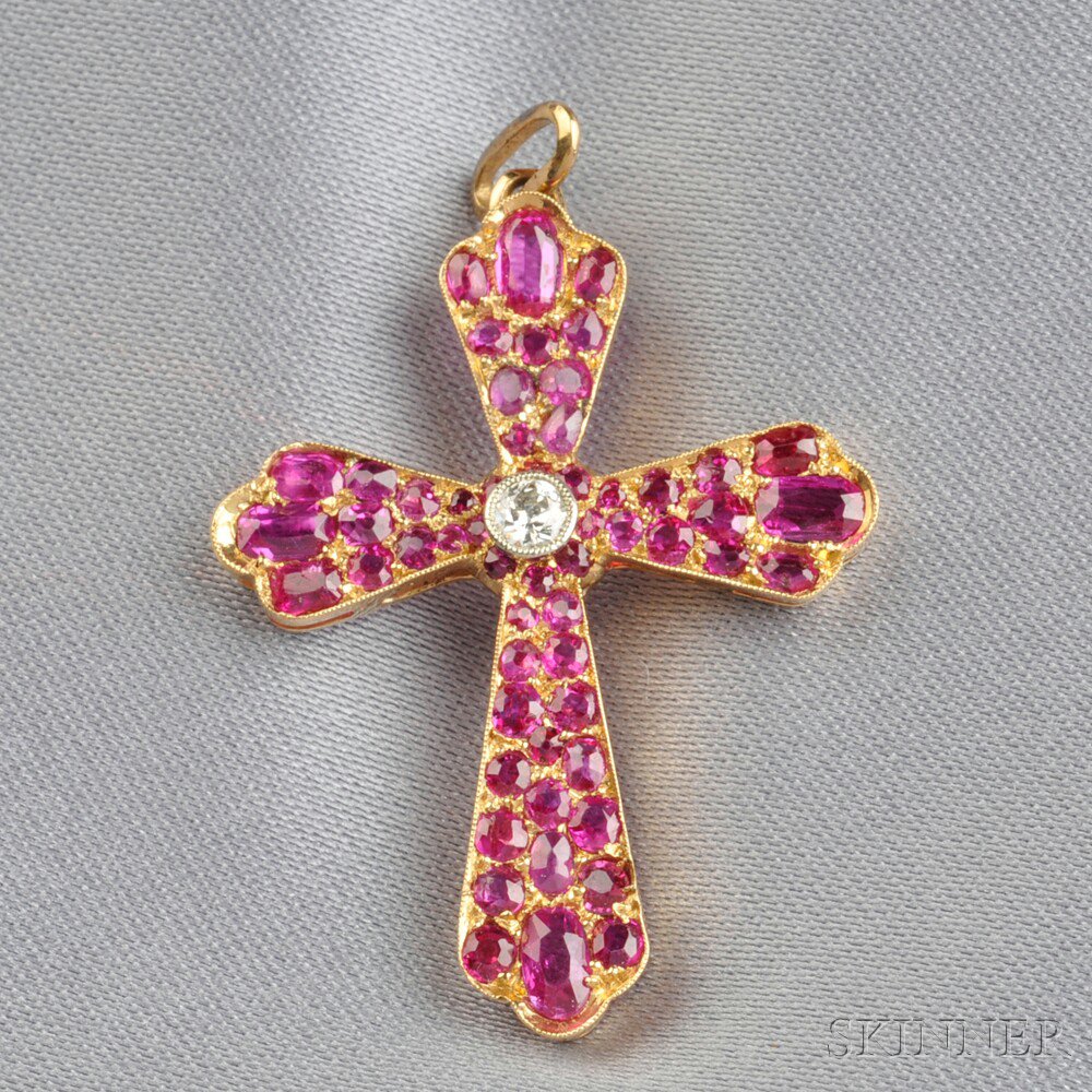 Appraisal: kt Gold Ruby and Diamond Cross set with cushion- and