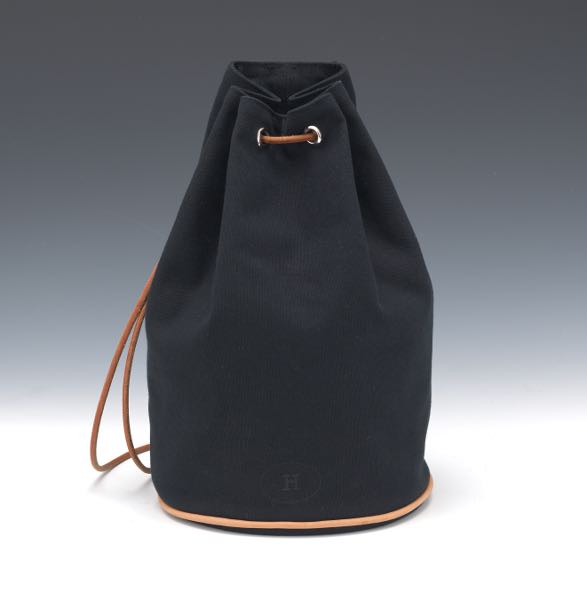 Appraisal: HERMES CANVAS POLOCHON MIMILE x x Black canvas and rolled