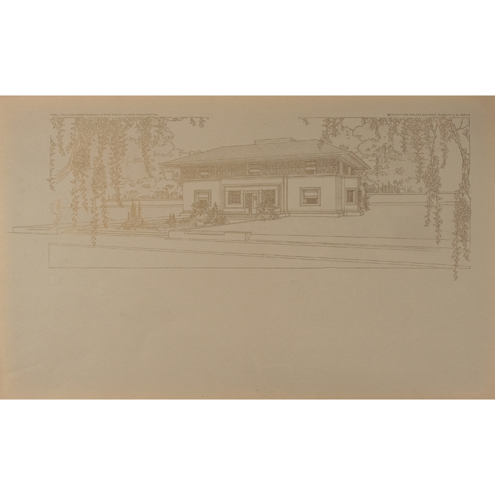 Appraisal: Frank Lloyd Wright Wasmuth print with tissue overlay Plate I