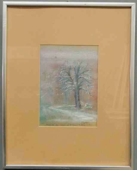 Appraisal: Pastel forest scene titled Stepping by Woods on a Snowy