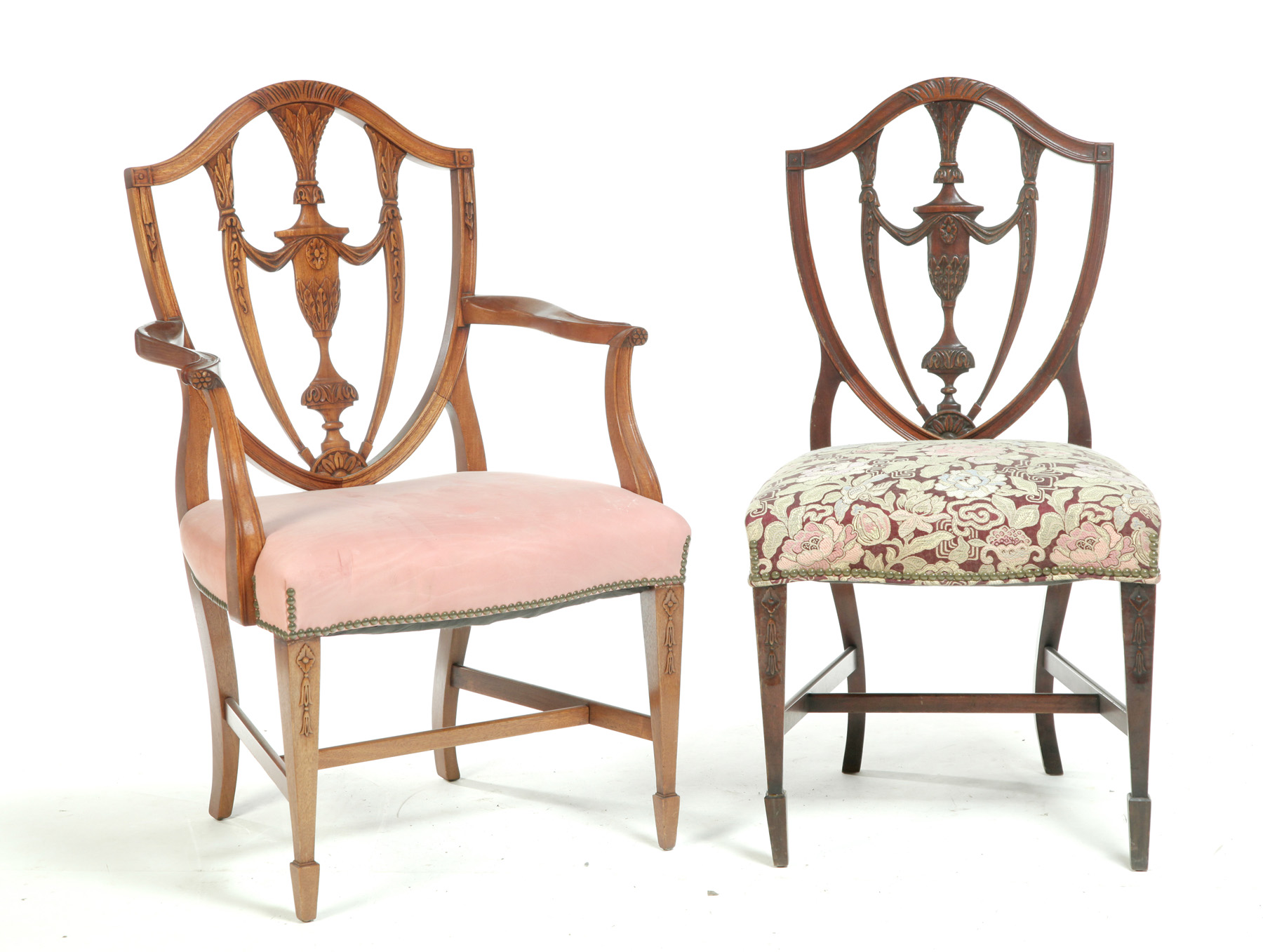 Appraisal: SIX HEPPLEWHITE-STYLE SHIELD-BACK CHAIRS American th century mahogany Carved shield