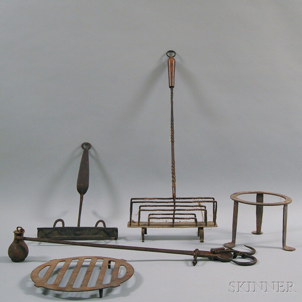 Appraisal: Five Wrought Iron Domestic Items th and th century two