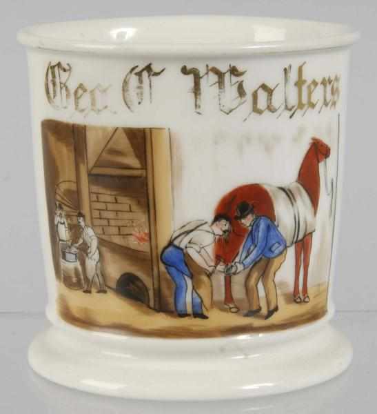 Appraisal: Blacksmith Shaving Mug Description Marked Geo C Walters across front