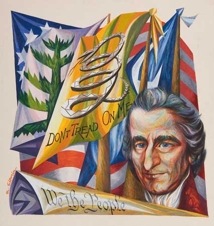 Appraisal: MITCHELL SIPORIN Hommage to Thomas Paine Gouache on Bainbridge illustration