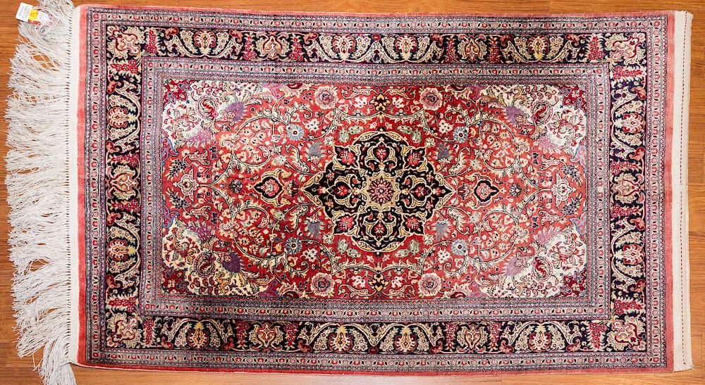 Appraisal: Turkish Silk Hereke Rug x hand knotted silk on silk