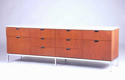 Appraisal: FLORENCE KNOLL KNOLL Teak credenza with white marble top and