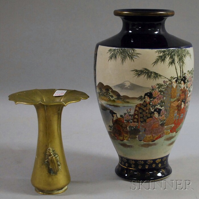 Appraisal: Japanese Satsuma Vase and an Asian Brass Vase with Applied