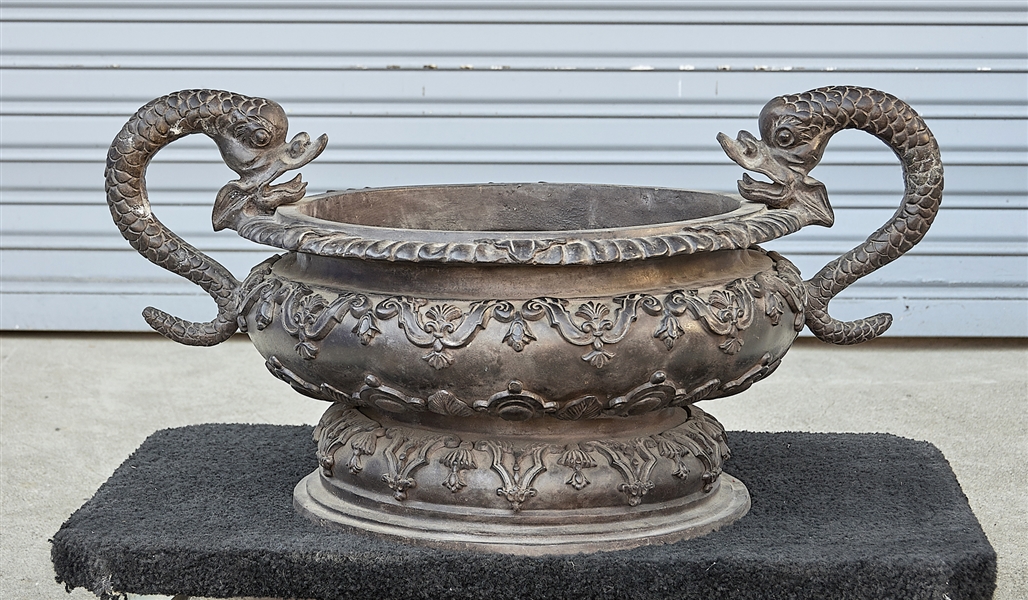 Appraisal: Chinese bronze censer with dragon form handles x x approx