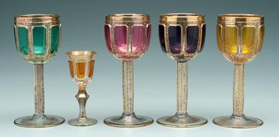 Appraisal: Twelve pieces gilt glass stemware eight with multi-colored panels with